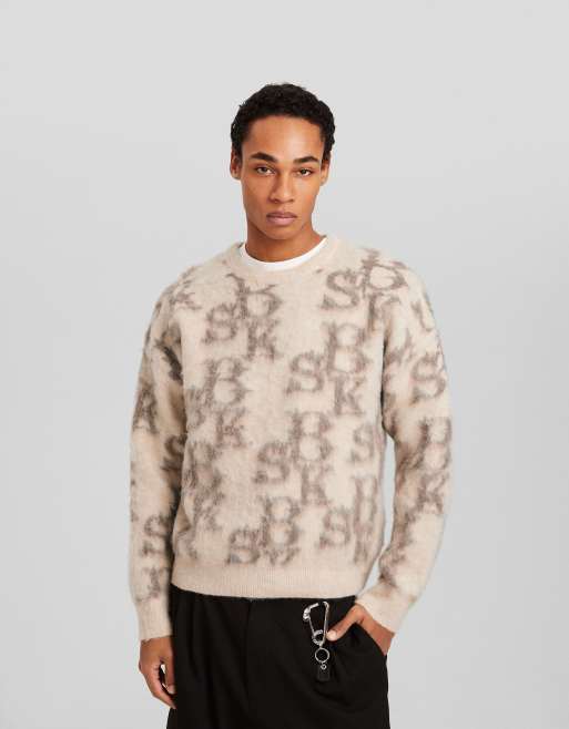 Bershka Maglione lavorato color ecru con monogramma ASOS