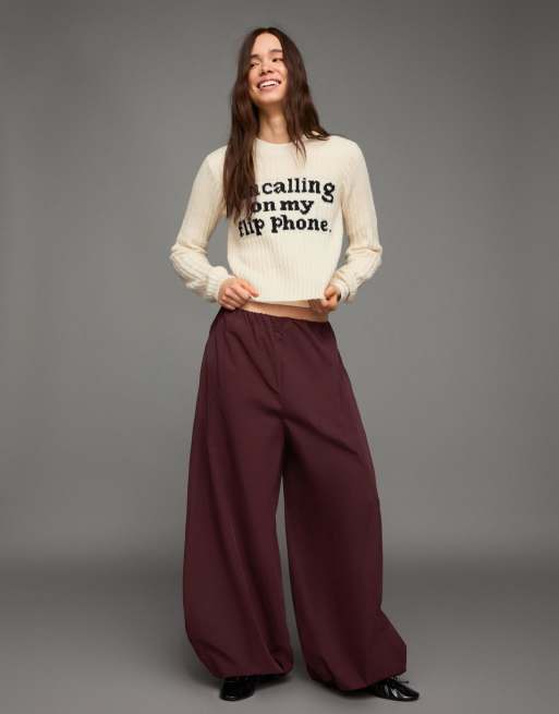 Bershka - Maglione lavorato écru con stampa, 3 di 4