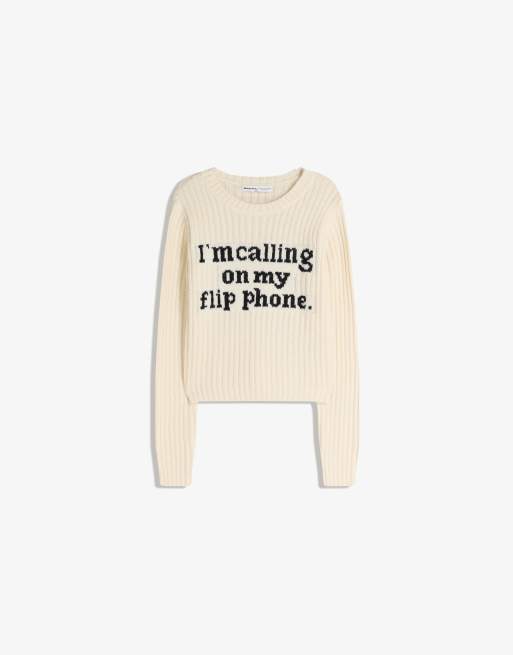 Bershka - Maglione lavorato écru con stampa, 4 di 4