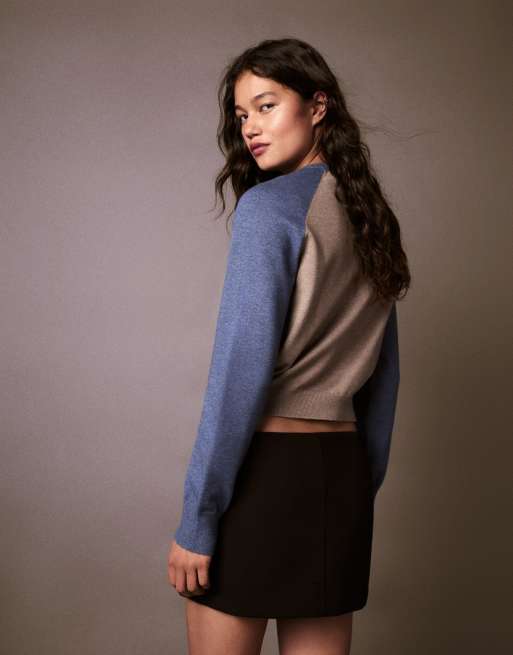 Bershka - Maglione marrone con scollo rotondo e maniche raglan, 3 di 5