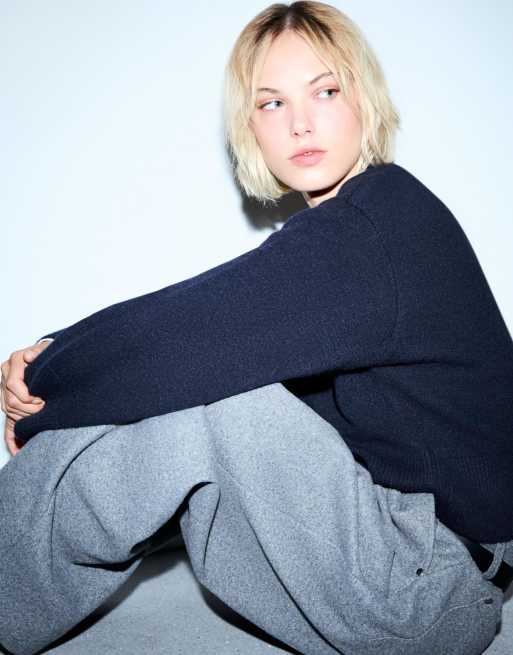 Bershka - Maglione oversize color blu denim con fondo a coste