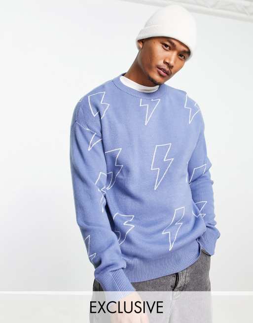 Bershka - Maglione oversize con stampa con fulmini, colore blu
