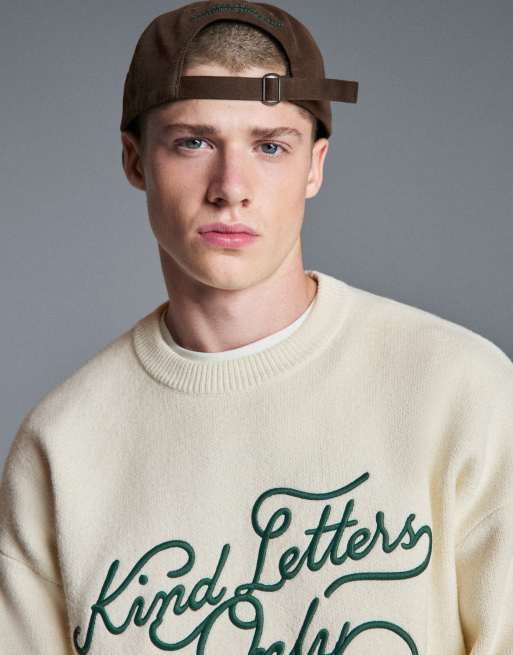 Bershka maglione ricamato girocollo bianco, 3 di 6