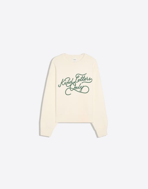 Bershka maglione ricamato girocollo bianco, 5 di 6
