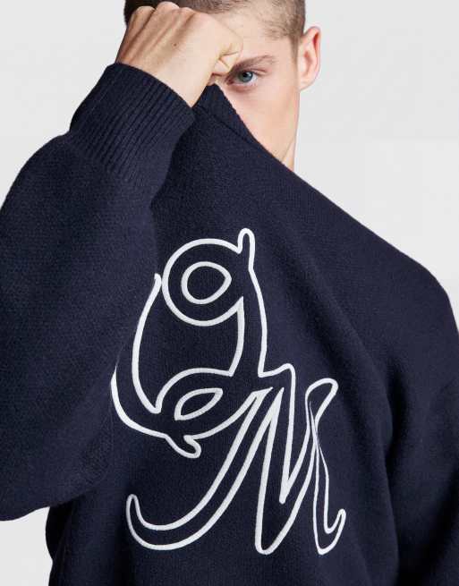Bershka maglione ricamato girocollo blu, 2 di 5