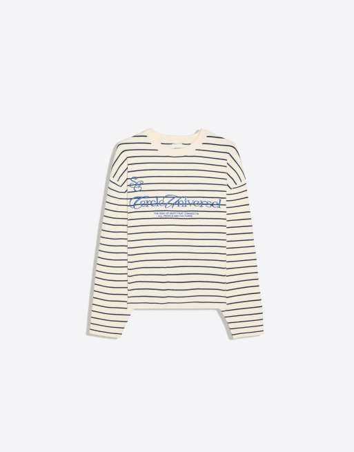 Bershka maglione ricamato girocollo color ecru, 7 di 7