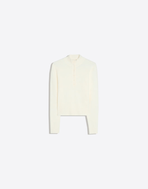 Bershka maglione serafino con collo finto e bottoni color écru, 6 di 6