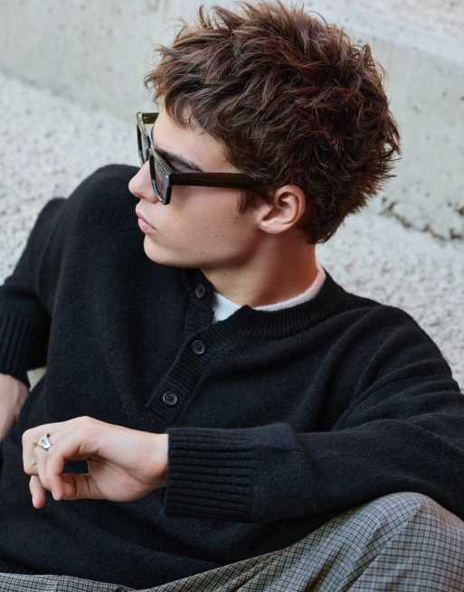 Bershka maglione serafino in maglia a contrasto nero, 3 di 7
