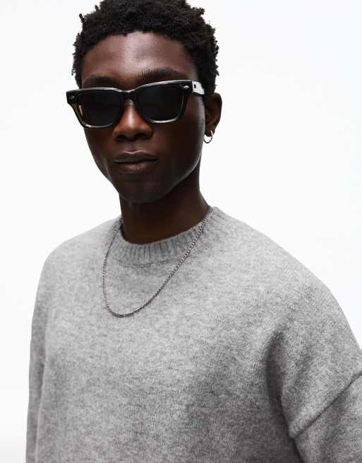 Bershka - Maglione squadrato grigio chiaro con scollo rotondo, 3 di 5