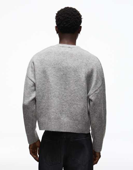 Bershka - Maglione squadrato grigio chiaro con scollo rotondo, 4 di 5