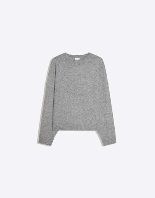 Bershka - Maglione squadrato grigio chiaro con scollo rotondo, 5 di 5
