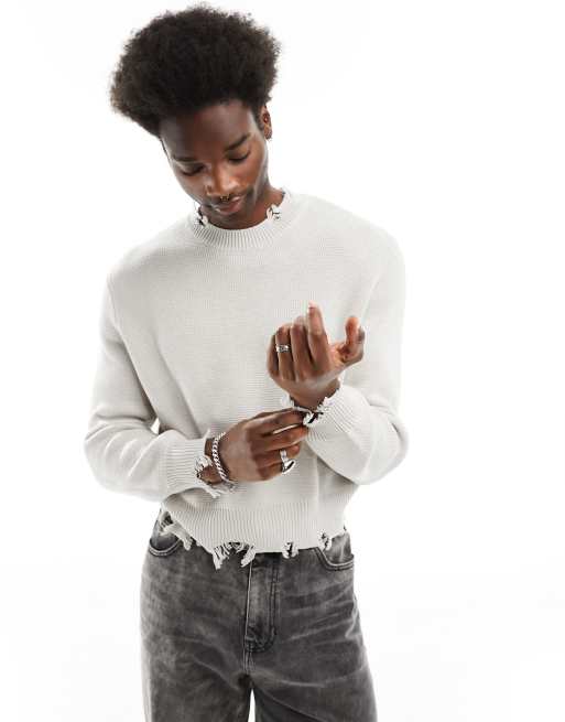 Bershka - Maglione taglio corto invecchiato écru 