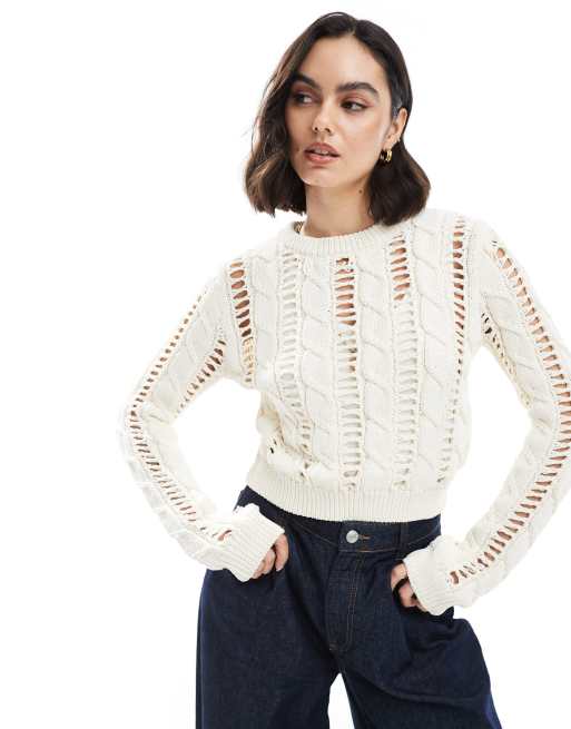 Bershka - Maglione traforato écru