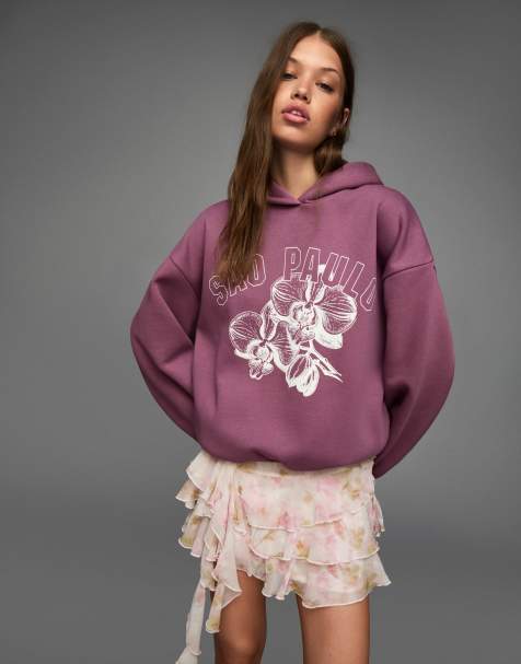 Bershka - Maglione viola a maniche lunghe con stampa - view 1