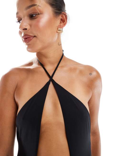 Bershka - Maillot 1 pièce à découpe et liens sur la nuque - Noir, 3 de 4