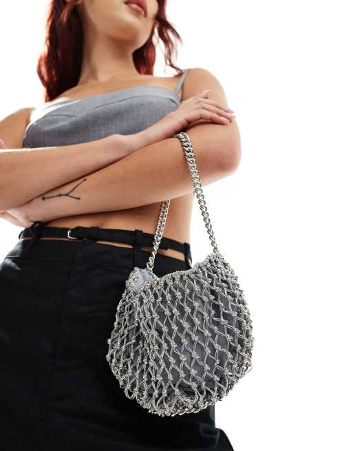 Bershka - Maliënkolder handtas in babyblauw en zilver