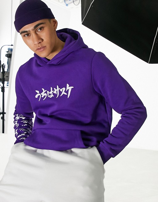Bershka manga back print hoodie in purple