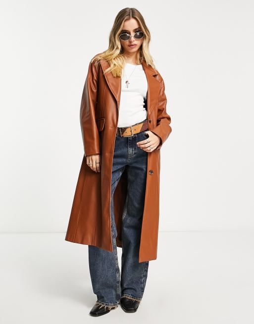 Bershka Manteau ajust imitation cuir surpiq res Fauve ASOS