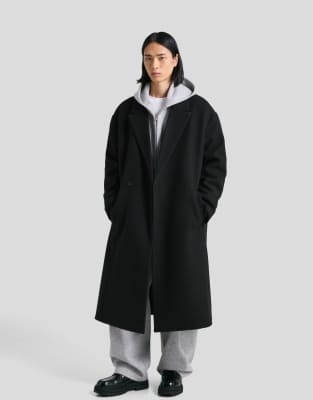 Bershka - Manteau aspect laine à double boutonnage - Noir