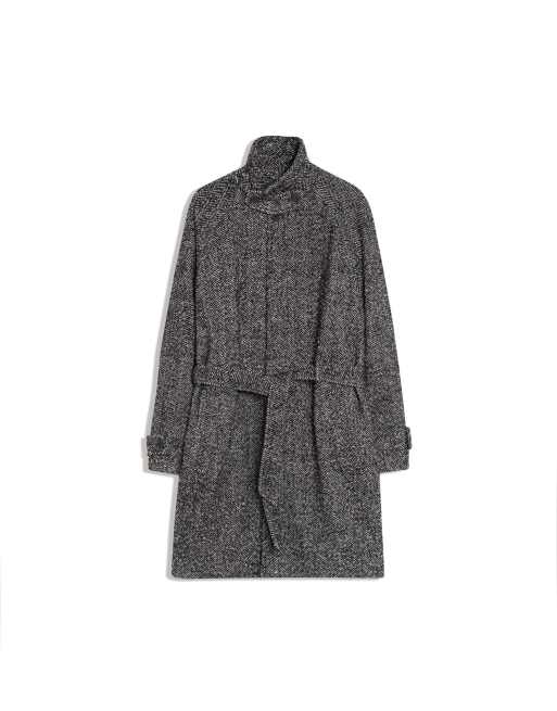 Bershka manteau effet feutre à chevrons avec ceinture en beige, 6 de 6
