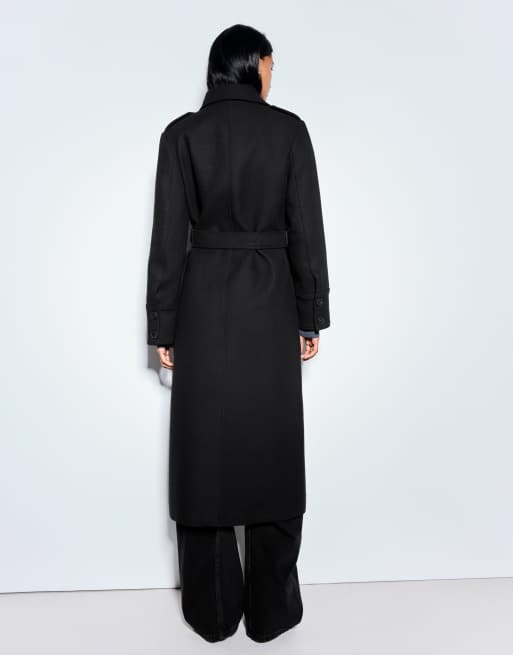 Bershka manteau effet feutre boutonné noir, 2 de 5