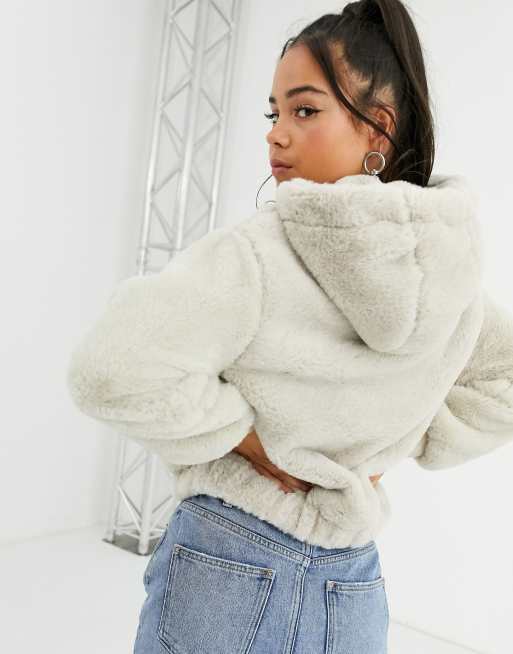 Bershka Manteau en fausse fourrure avec fermeture clair et