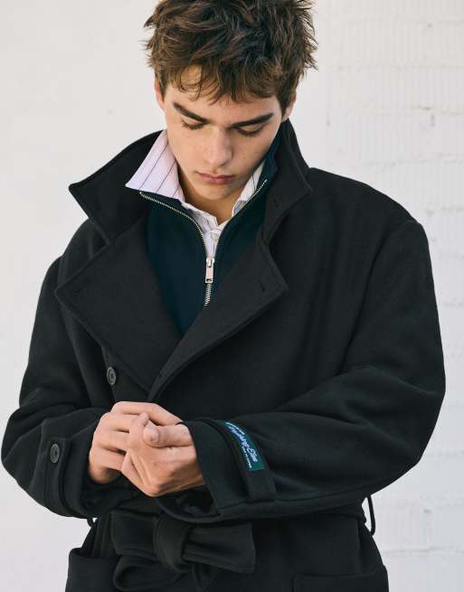Bershka manteau long à col montant noir, 4 de 6