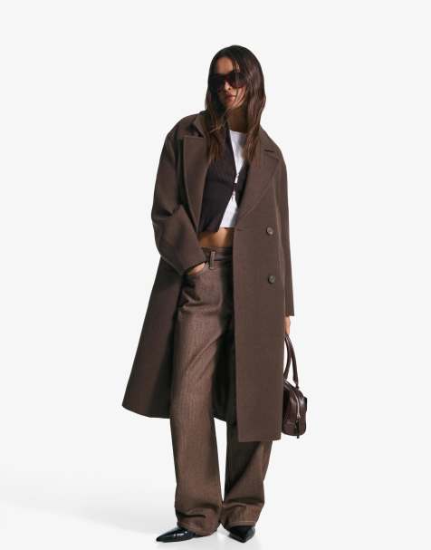 Bershka - Manteau long à épaules tombantes - Marron - view 1