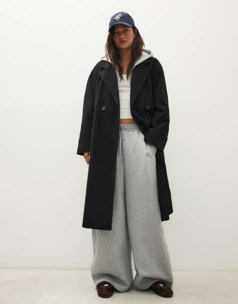 Bershka manteau long doux avec ceinture noir - view 1