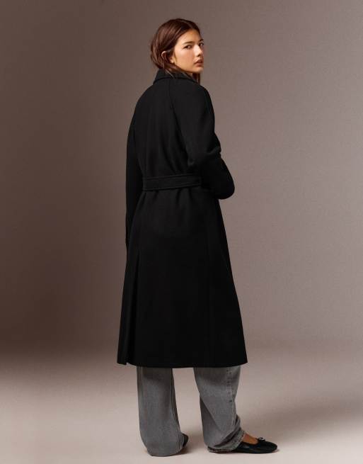 Bershka manteau long doux avec ceinture noir, 3 de 5