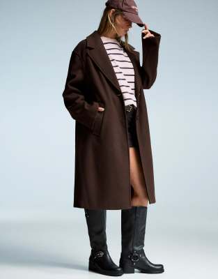 Bershka - Manteau long doux - Marron | ASOS