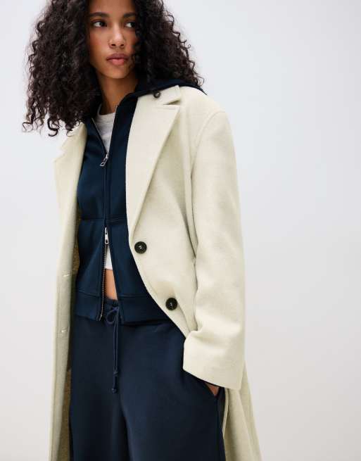 Bershka - Manteau long doux - Sable, 2 de 5