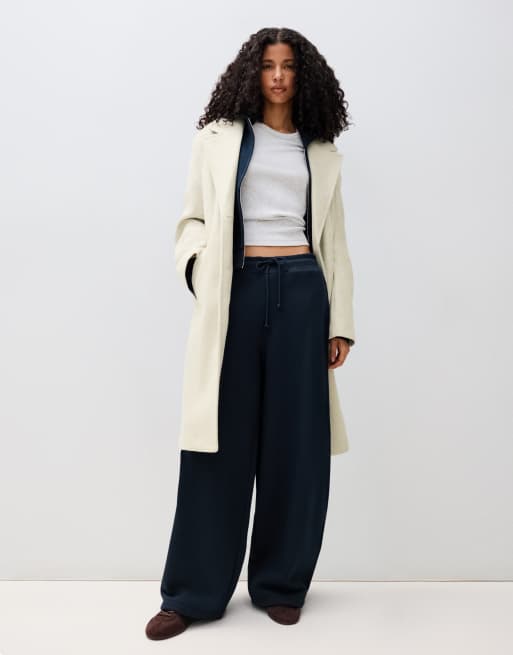 Bershka - Manteau long doux - Sable, 4 de 5