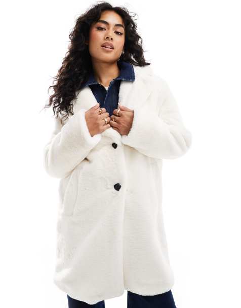 Bershka - Manteau long en fausse fourrure douce - Écru - view 1