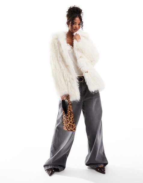Bershka - Manteau long en fausse fourrure - Écru - view 1