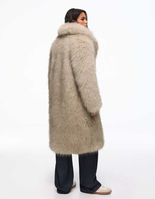 Bershka manteau long en faux-fur beige, 3 de 5