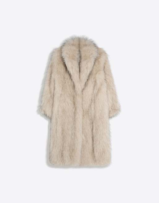 Bershka manteau long en faux-fur beige, 5 de 5