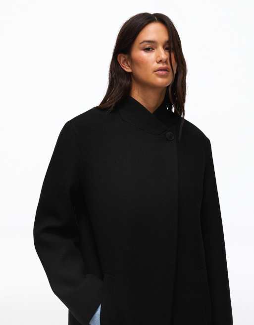 Bershka Mantel aus Wollmix mit zweireihiger Knopfleiste in Schwarz, 2 von 5