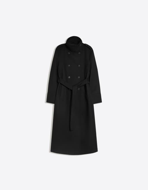 Bershka Mantel in Filzoptik mit Knöpfen in Schwarz, 5 von 5