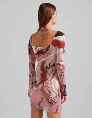 pink marble dress long sleeve