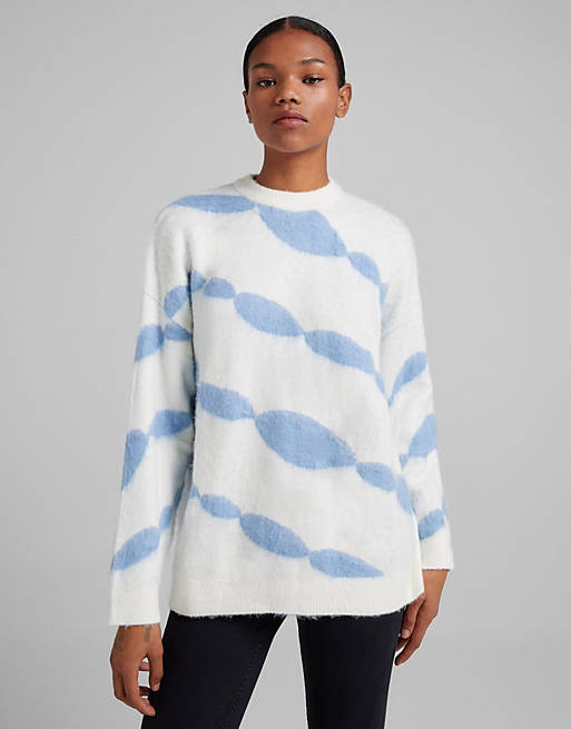  Bershka marble stripe effect jumper in blue 