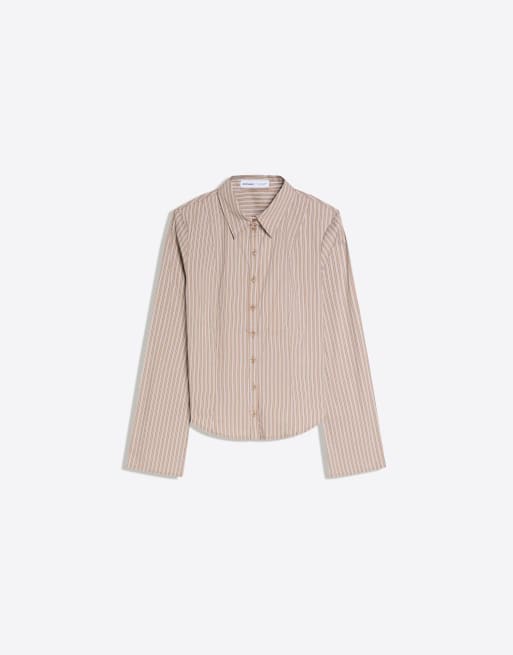 Bershka – Marinblå, figurnära skjorta med utsvängda ärmar, 3 av 4