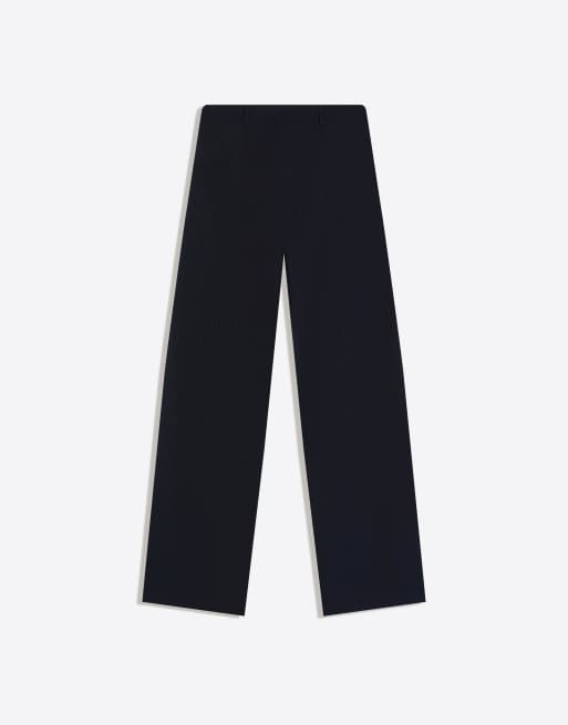 Bershka – Marinblå, figursydda byxor med vida ben, 2 av 3