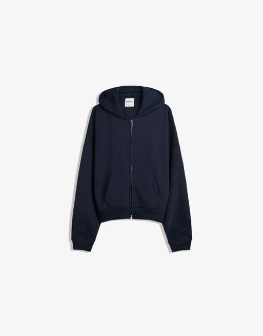 Bershka – Marinblå huvtröja i oversize med dragkedja, 2 av 4