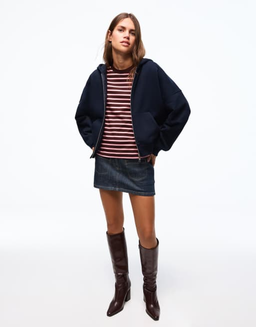 Bershka – Marinblå huvtröja i oversize med dragkedja, 4 av 4