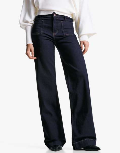Bershka – Marinblå jeans i seamless-design med vida ben och fickor - view 1