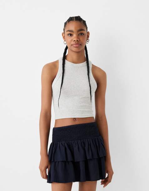 Bershka – Marinblå minikjol i rara-stil med smockad midja - view 1