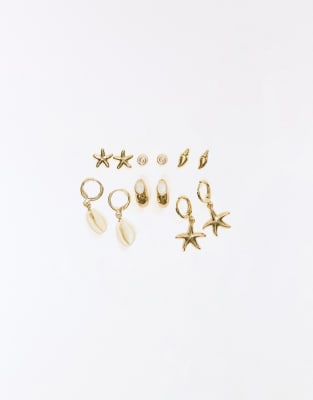 Bershka - Maritime Ohrringe in Goldoptik, 6er-Pack-Goldfarben