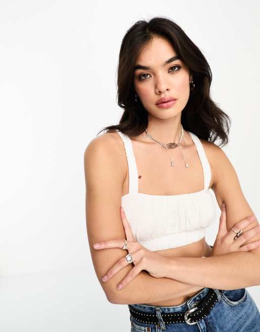 Bershka – Marszczona biała bawełniana braletka, część zestawu