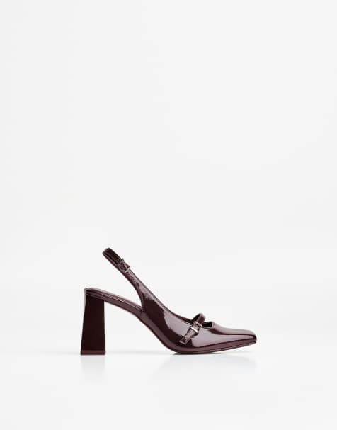 Bershka – Mary-Jane-Schuhe in Burgunderrot mit Fersenriemchen und Blockabsatz - view 1